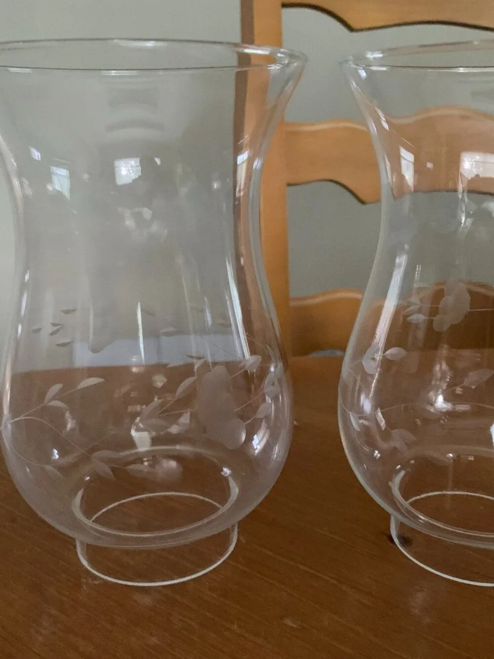 2 Princess House Heritage Hurricane Glass Lamp Globes Etched 6